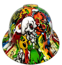 Skull Sticker Bomb Custom Hydro Dipped Full Brim Hard Hat - Front View