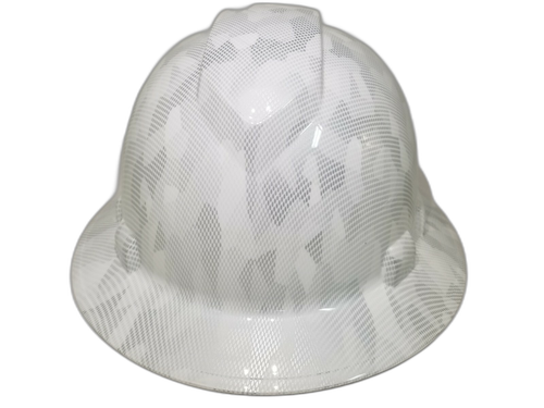 Military Antarctica Digital Camo Custom Hydro Dipped Full Brim Hard Hat - Front View