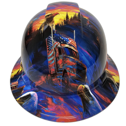 American Trucker White Line Fever Custom Hydro Dipped Full Brim Hard Hat - Front View