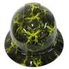 Black And Hi Vis Green Skull Custom Hydro Dipped Full Brim Hard Hat - Front View