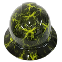 Black And Hi Vis Green Skull Custom Hydro Dipped Full Brim Hard Hat - Front View