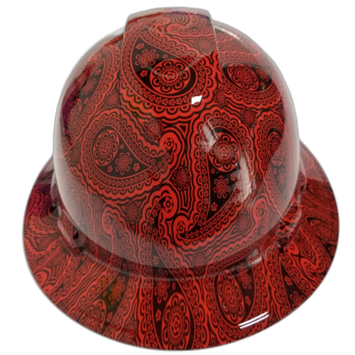True Red Bandana Print Color Custom Hydro Dipped Full Brim Hard Hat - Front View