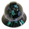 Color Shift Hex Camo Black Custom Hydro Dipped Full Brim Hard Hat - Front View