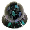 Color Shift Hex Camo Black Custom Hydro Dipped Full Brim Hard Hat - Front View