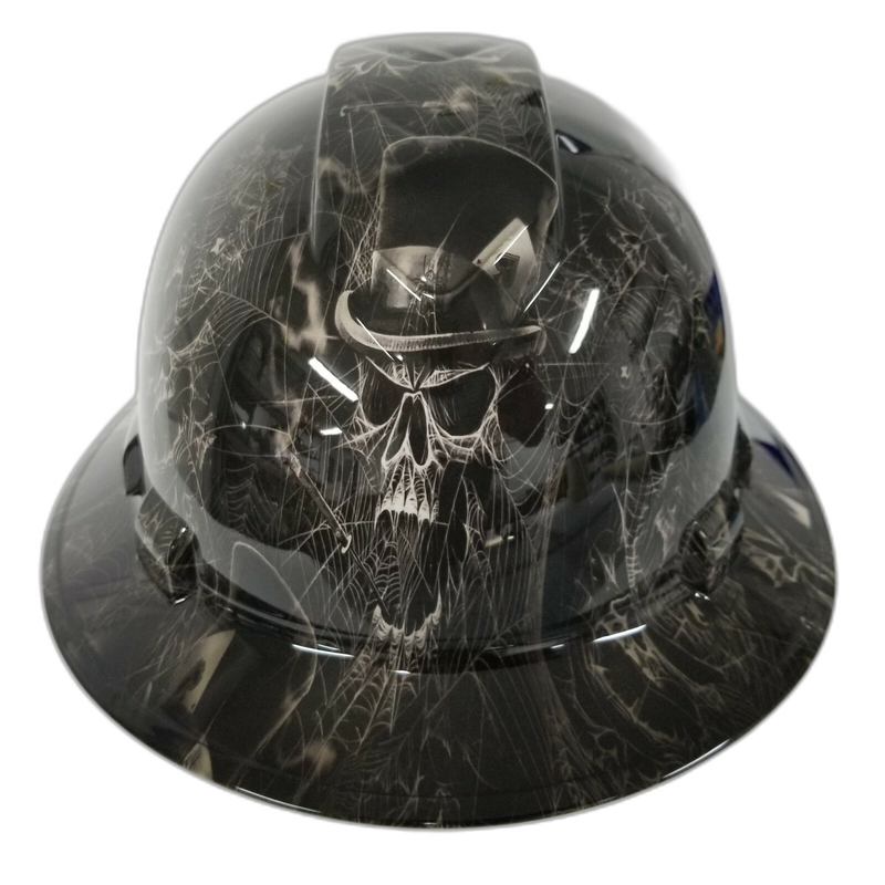 Gothic Skull Spider Web hard hat front view