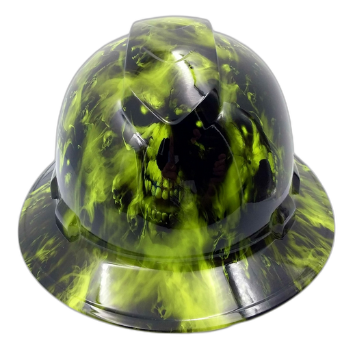 Lime Green Hades Custom Hydro Dipped Full Brim Hard Hat - Front View