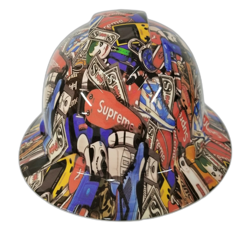 Sticker Bomb Custom Hydro Dipped Full Brim Hard Hat - Front View