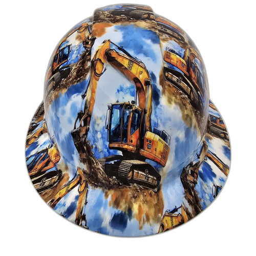 Excavators Construction World Custom Hydro Dipped Full Brim Hard Hat - Front View