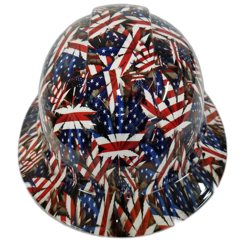American Stoner Weed 420 Camo Custom Hydro Dipped Full Brim Hard Hat - Front View