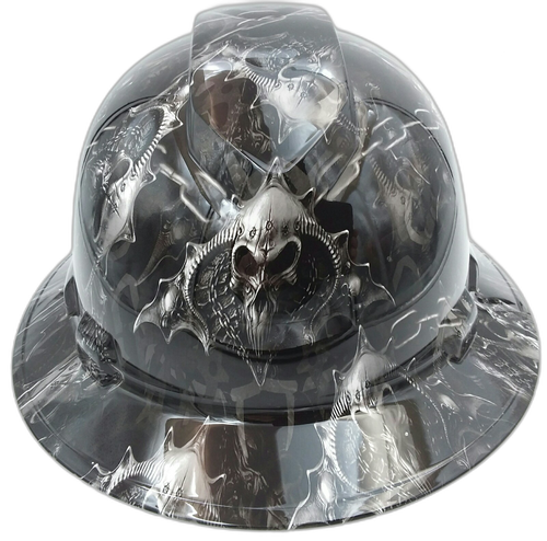 Dark Raiser Skulls Custom Hydro Dipped Full Brim Hard Hat - Front View