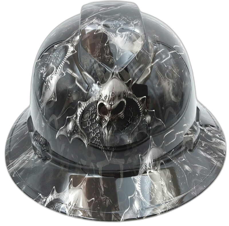 Chrome Spiked Demon Skulls hard hat front view
