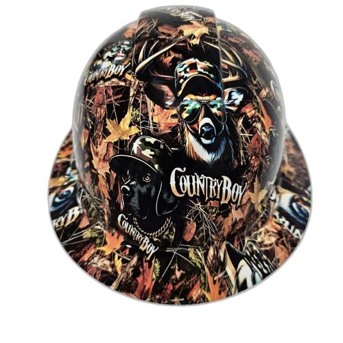 Country Boy Camo Deep Woods Custom Hydro Dipped Full Brim Hard Hat - Front View