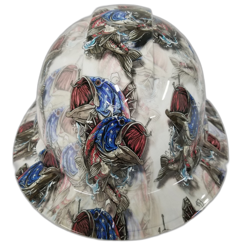 American Bass Fisherman USA Proud Custom Hydro Dipped Full Brim Hard Hat - Front View
