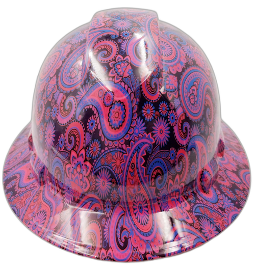 Hot Pink Brad Paisleys Custom Hydro Dipped Full Brim Hard Hat - Front View