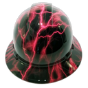 Hot Pink Lightning Bolt Custom Hydro Dipped Full Brim Hard Hat - Front View