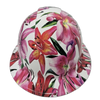 Stargazer Lillies Flowers Custom Hydro Dipped Full Brim Hard Hat - Front View