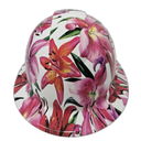 Stargazer Lillies Flowers Custom Hydro Dipped Full Brim Hard Hat - Front View