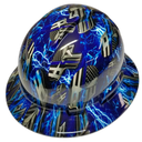 Blue Line Ice Skulls Blue Lightning Custom Hydro Dipped Full Brim Hard Hat - Front View