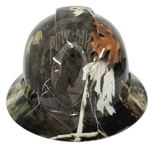 Pow/Mia Carolina Camo Woods Custom Hydro Dipped Full Brim Hard Hat - Front View