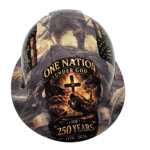 America 250 Years One Nation Strong Custom Hydro Dipped Full Brim Hard Hat - Front View