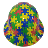 Autism Awareness Puzzle Pieces Custom Hydro Dipped Full Brim Hard Hat - Front View