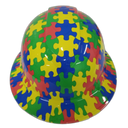 Autism Awareness Puzzle Pieces Custom Hydro Dipped Full Brim Hard Hat - Front View