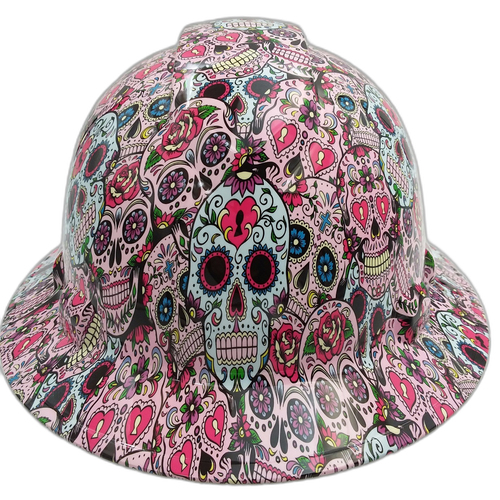 Sugar Skulls Custom Hydro Dipped Full Brim Hard Hat - Front View