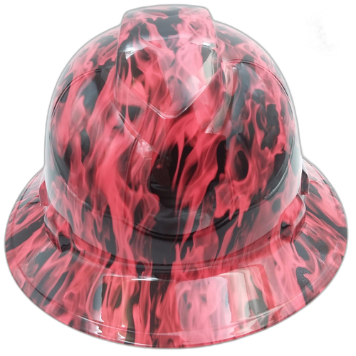 Wicked Fire Hi Vis Pink Custom Hydro Dipped Full Brim Hard Hat - Front View