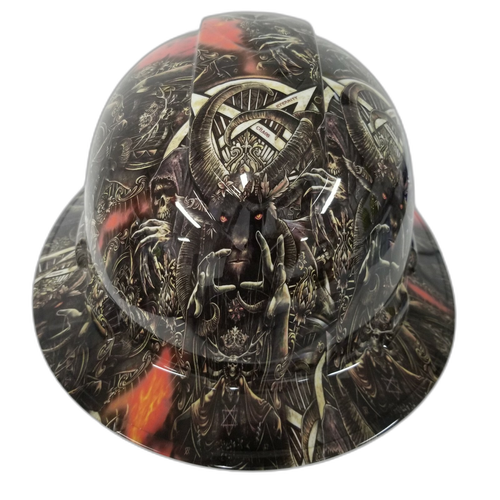 Eternal Chaos Devils Playground Custom Hydro Dipped Full Brim Hard Hat - Front View