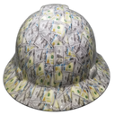 Big Face Hundred Dollar Bills Custom Hydro Dipped Full Brim Hard Hat - Front View