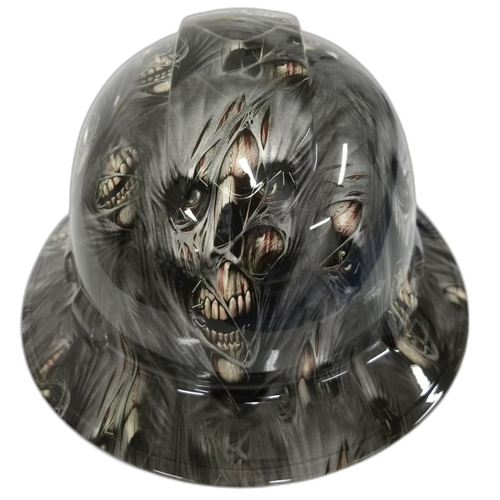 Ripping Out Skull Faces Hat Custom Hydro Dipped Full Brim Hard Hat - Front View