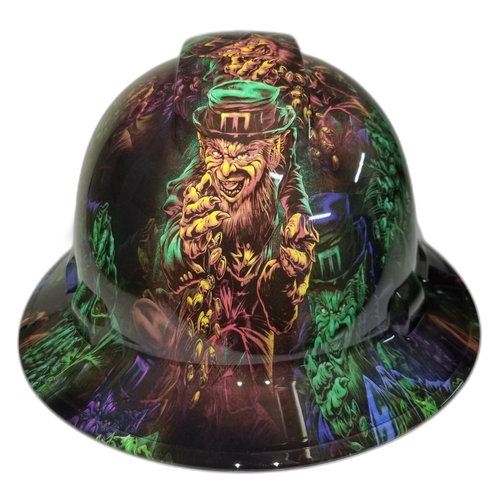 Leprechaun Irish Lucky Custom Hydro Dipped Full Brim Hard Hat - Front View