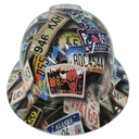 USA License Plates Car Tags Custom Hydro Dipped Full Brim Hard Hat - Front View