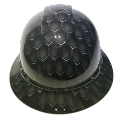 3D Gray Hex Carbon Deep 3D Effects Custom Hydro Dipped Full Brim Hard Hat - Front View