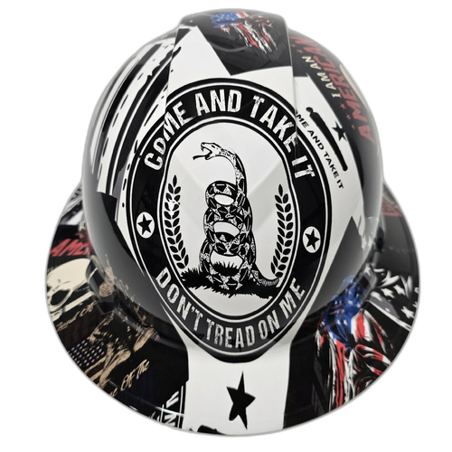 Patriot Come And Take It Sticker Bomb Custom Hydro Dipped Full Brim Hard Hat - Front View