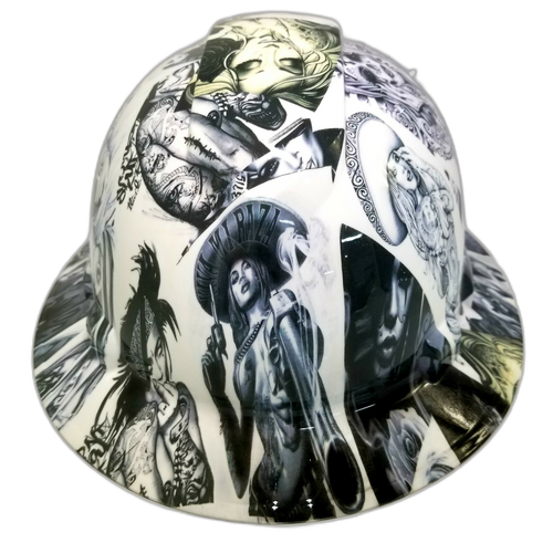 Viva Mi Raza Chicano Tattoos Custom Hydro Dipped Full Brim Hard Hat - Front View