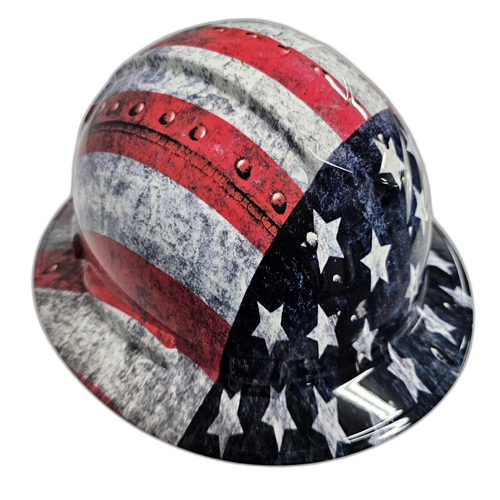 American Metal USA Flag American Custom Hydro Dipped Full Brim Hard Hat - Front View