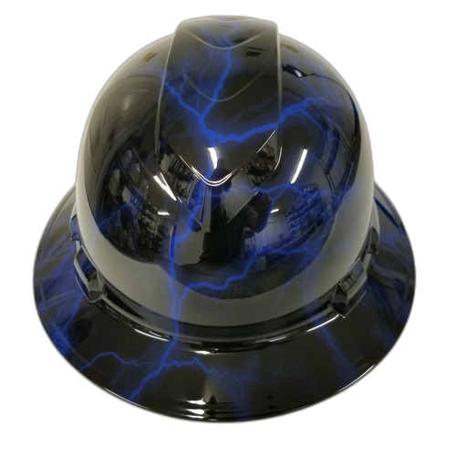 Blue Lightning Custom Hydro Dipped Full Brim Hard Hat - Front View