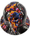 American Flaming Skulls Till Death Custom Hydro Dipped Full Brim Hard Hat - Front View