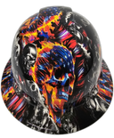 American Flaming Skulls Till Death Custom Hydro Dipped Full Brim Hard Hat - Front View
