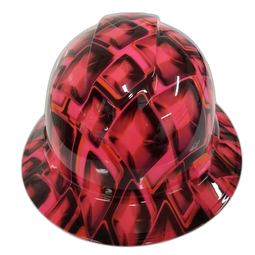 Hot Pink Hollywood Flash Cubes Custom Hydro Dipped Full Brim Hard Hat - Front View