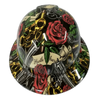 Hustle Hard Knuckles Roses Custom Hydro Dipped Full Brim Hard Hat - Front View