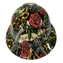 Hustle Hard Knuckles Roses Custom Hydro Dipped Full Brim Hard Hat - Front View