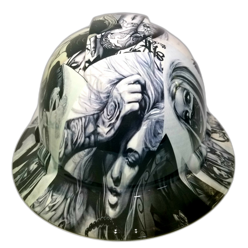 Chicano Girls Lowrider Art Custom Hydro Dipped Full Brim Hard Hat - Front View