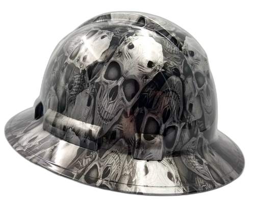 Demonic Skulls Art Custom Hydro Dipped Full Brim Hard Hat - Left Side View