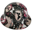 Pink Abstract Butterflies Custom Hydro Dipped Full Brim Hard Hat - Left Side View