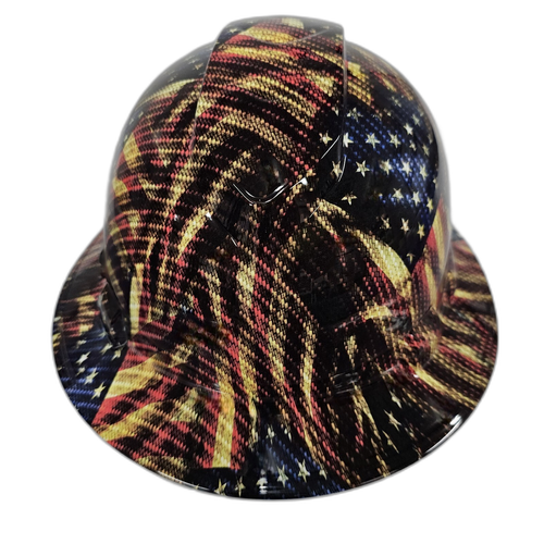American Carbon Fiber USA Flags Custom Hydro Dipped Full Brim Hard Hat - Left Side View
