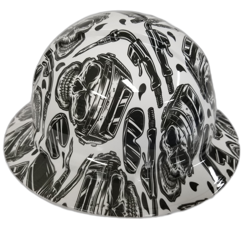 Welder Theme Welder Up White Custom Hydro Dipped Full Brim Hard Hat - Left Side View