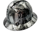 Silver N Black Cyborg Skull Custom Hydro Dipped Full Brim Hard Hat - Left Side View