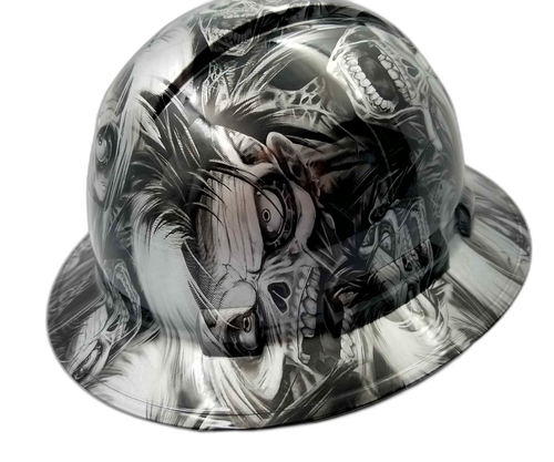 Silver N Black Cyborg Skull Custom Hydro Dipped Full Brim Hard Hat - Left Side View
